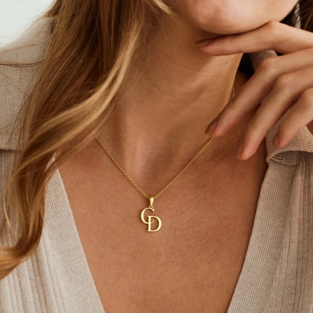 Collier Personnalisé Avec Pendentif Initiales Deux Lettres en Acier Inoxydable