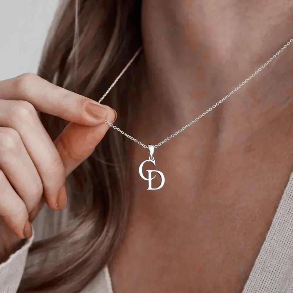 Collier Personnalisé Avec Pendentif Initiales Deux Lettres en Acier Inoxydable