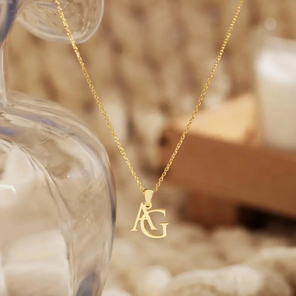 Collier Personnalisé Avec Pendentif Initiales Deux Lettres en Acier Inoxydable