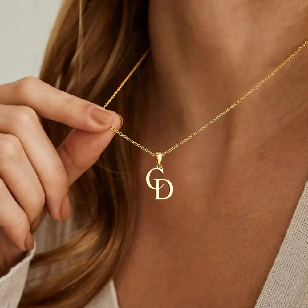Collier Personnalisé Avec Pendentif Initiales Deux Lettres en Acier Inoxydable