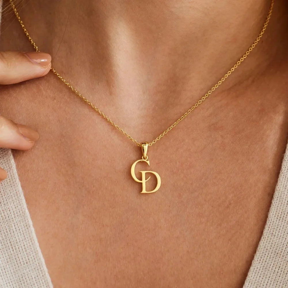 Collier Personnalisé Avec Pendentif Initiales Deux Lettres en Acier Inoxydable