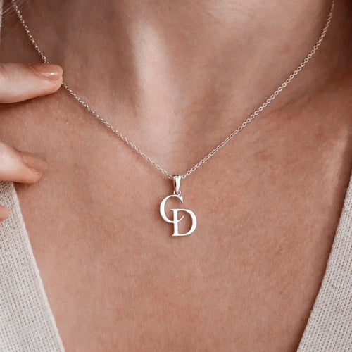 Collier Personnalisé Avec Pendentif Initiales Deux Lettres en Acier Inoxydable