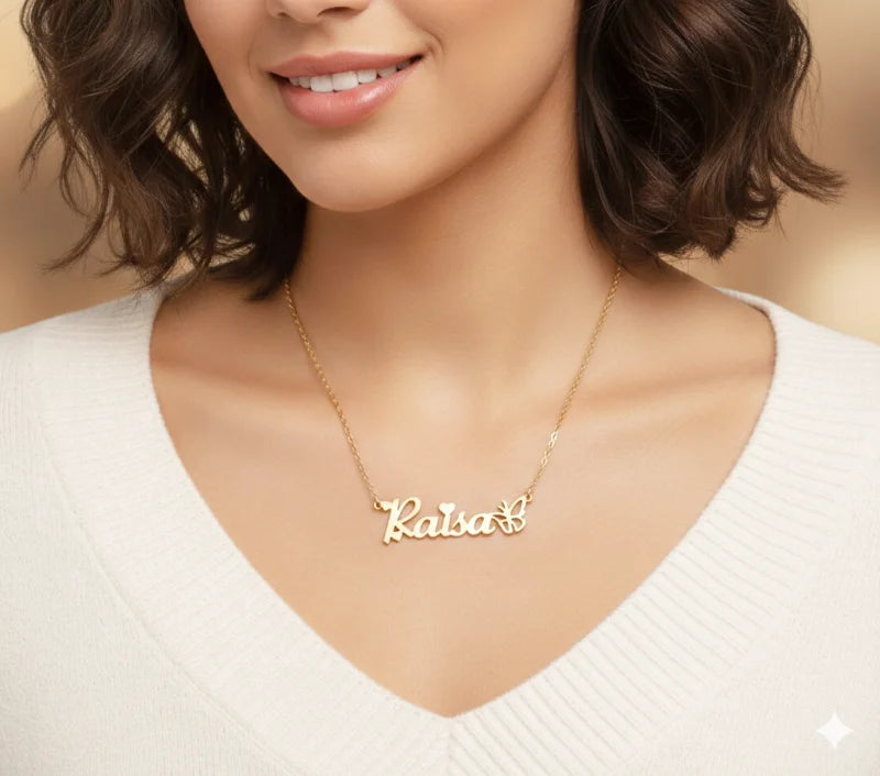 Collier avec Prénom Coeur et Papillon