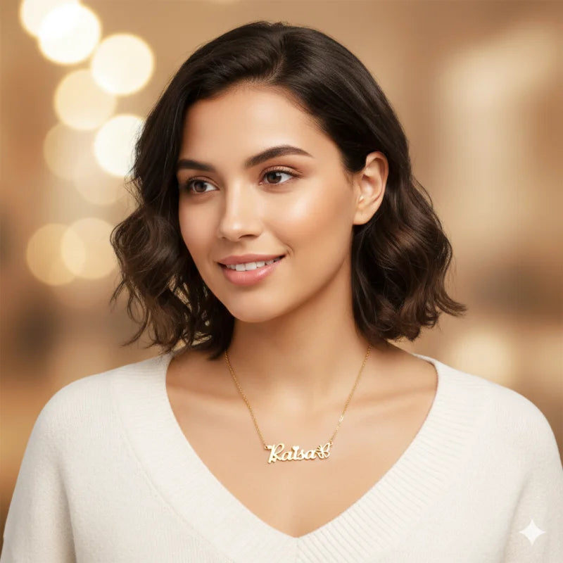 Collier avec Prénom Coeur et Papillon